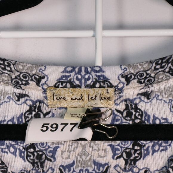 Live Let Live Knit Tunic Top Womens Large Blue Rhinestones Shimmer Bling Boho - Picture 8 of 8